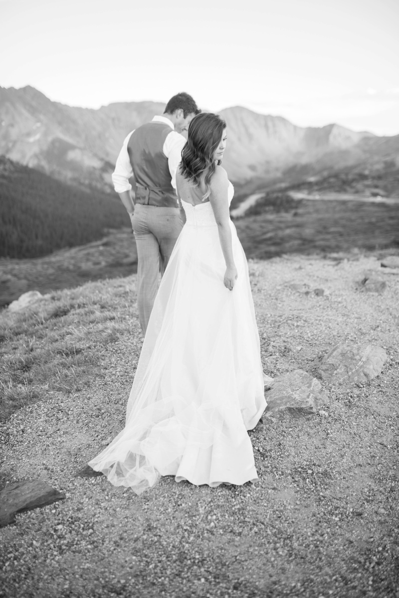 Black and White Groom and Bride portrait mountain pass 