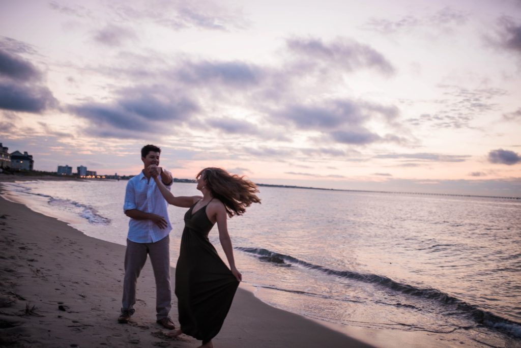 engagement portrait couple inspiration in Norfolk Virginia on the beach at sunset 