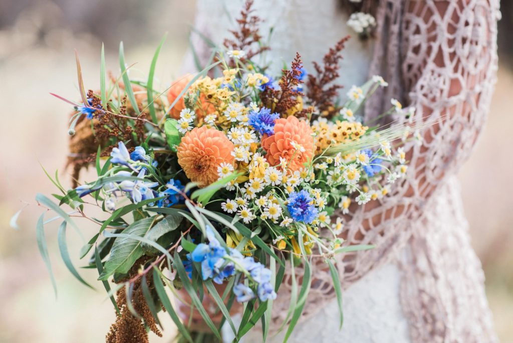 Wildflower Floral arrangement for Rocky Mountain National Park bride ceremony