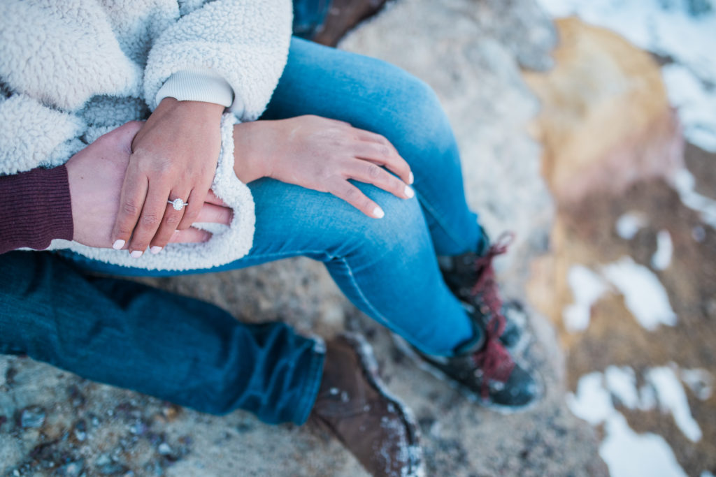 Adventurous couple engagement session in late winter