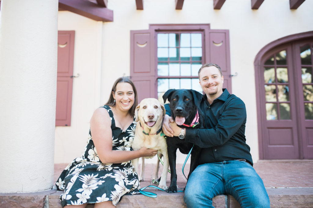 engagement portrait session with dogs and couple with Jenna Wren Photography