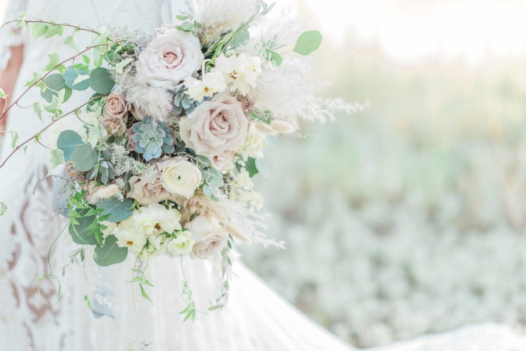 Succulent and greenery bouquet with dusty rose for bride