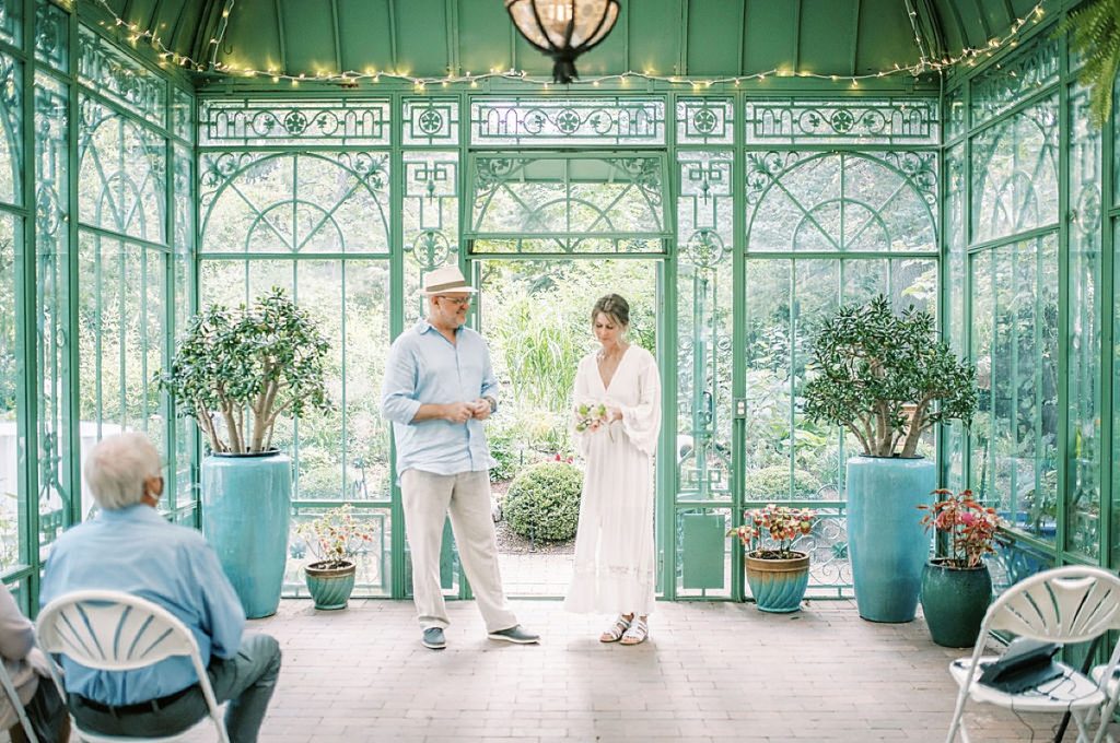couple exchange vows during intimate wedding at Denver Botanic Gardens