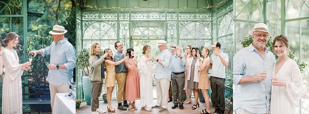 Champagne cheers at Denver Botanic Gardens Intimate September Wedding 