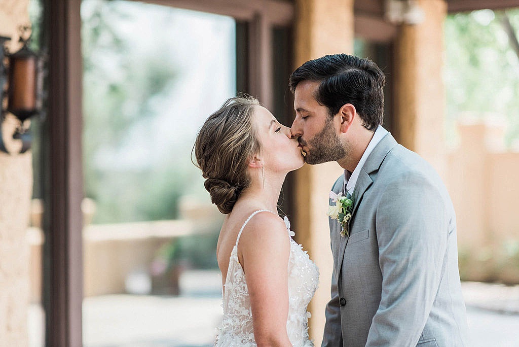 couple kiss during first look with fine art wedding photographer Jenna Wren Photography