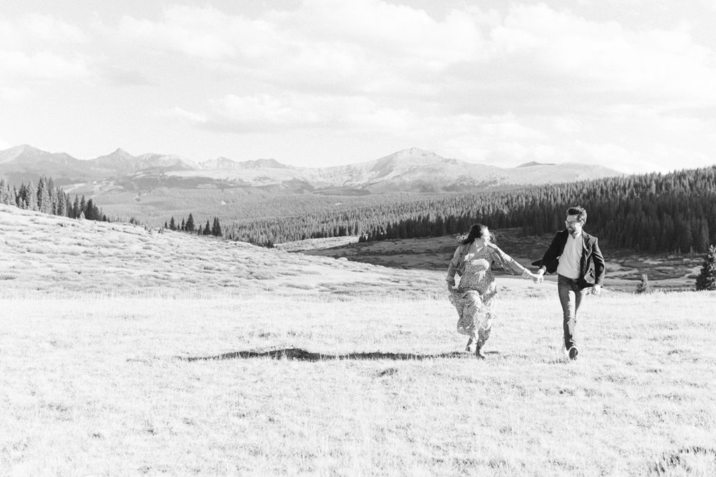 black and white mountain engagement pictures on Shrine Pass in the fall 
