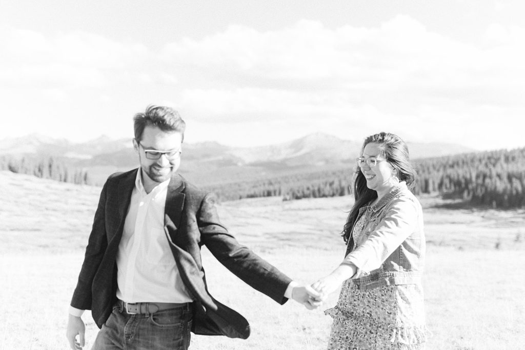 Couple at their Mountain engagement pictures in Vail