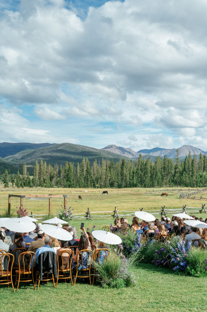 wedding guests at Devil's Thumb Ranch for a summer wedding in Colorado 
