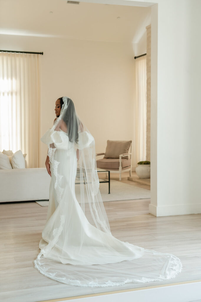 Editorial wedding portraits of bride and groom at The Arlo, framed by clean architecture and soft Texas hill country light.”